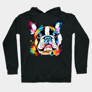 Cute Multicolored Frenchie Watercolor Portrait Hoodie